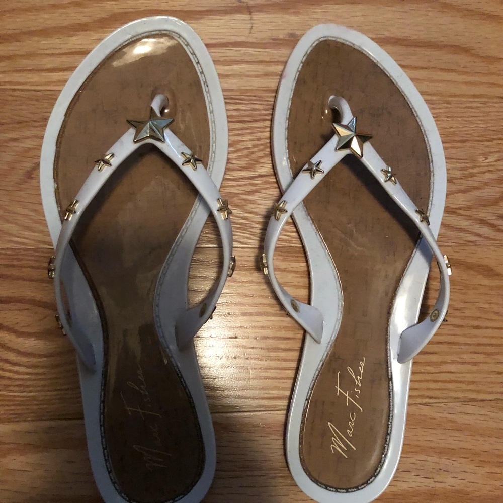 White flip flops with gold stars